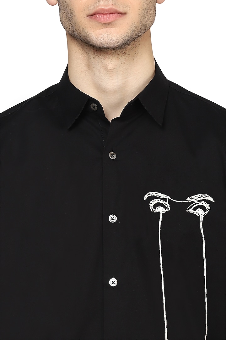 Black Crest Embroidered Party Wear Shirt by NOONOO at Pernia's Pop Up Shop