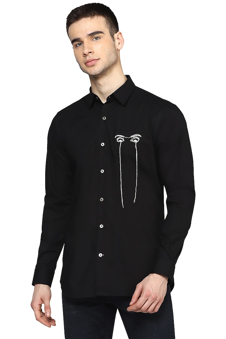 Black Crest Embroidered Party Wear Shirt by NOONOO at Pernia's Pop Up Shop