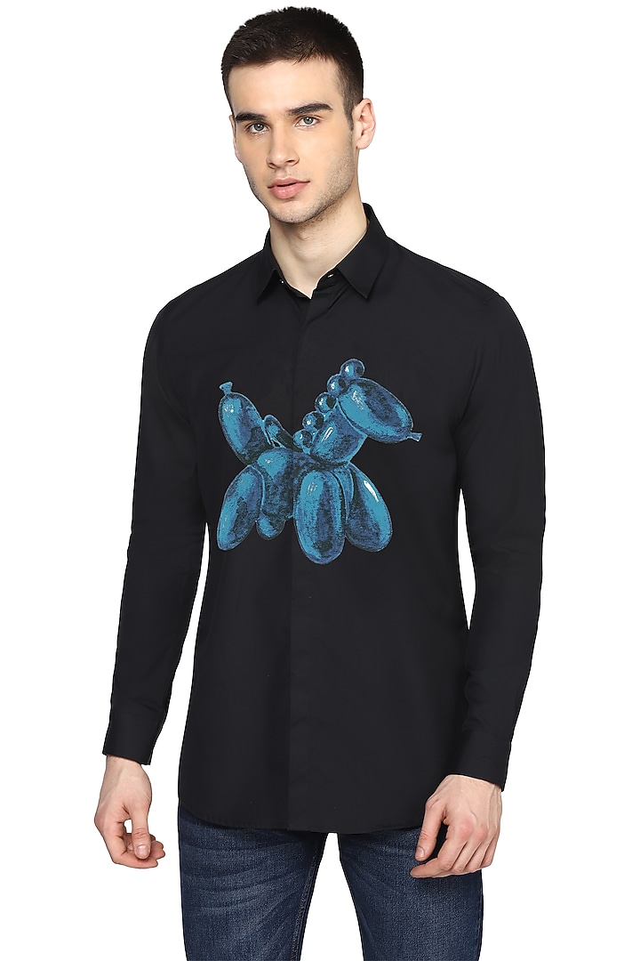 Black Printed Party Wear Shirt by NOONOO at Pernia's Pop Up Shop