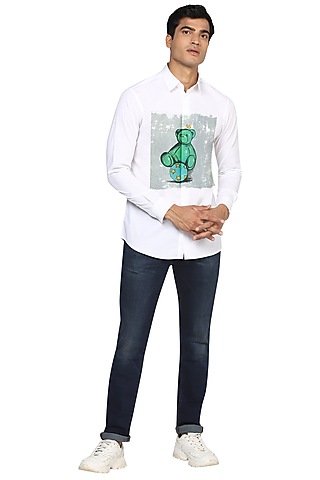 White Teddy Printed Shirt by NOONOO