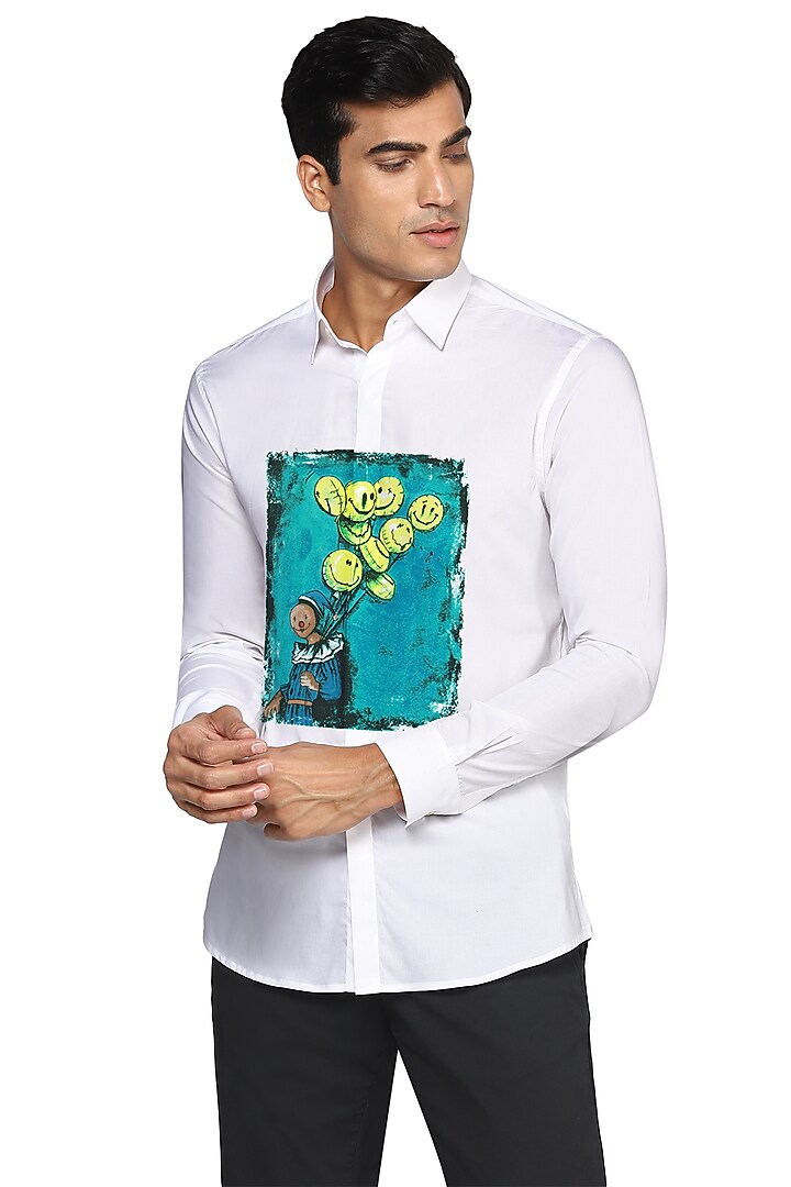 White Party Wear Shirt With Joker Print by NOONOO at Pernia's Pop Up Shop
