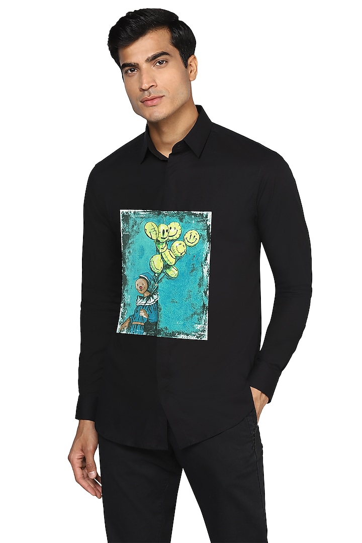 Black Party Wear Shirt With Joker Print by NOONOO at Pernia's Pop Up Shop