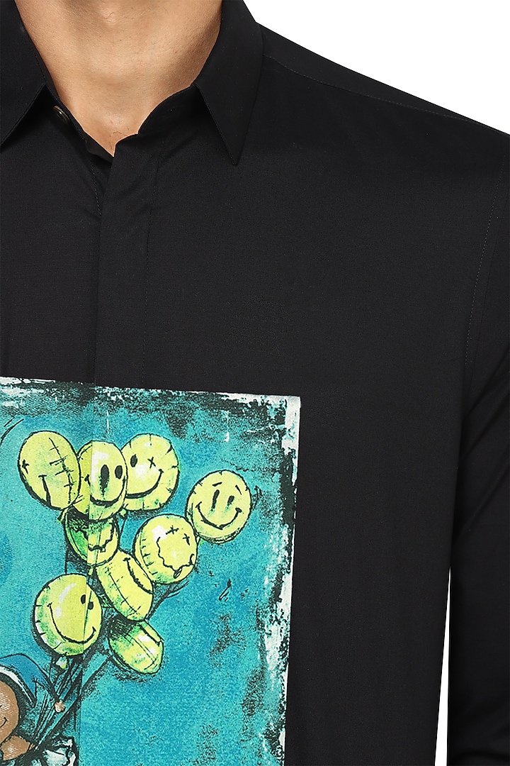 Black Party Wear Shirt With Joker Print by NOONOO at Pernia's Pop Up Shop
