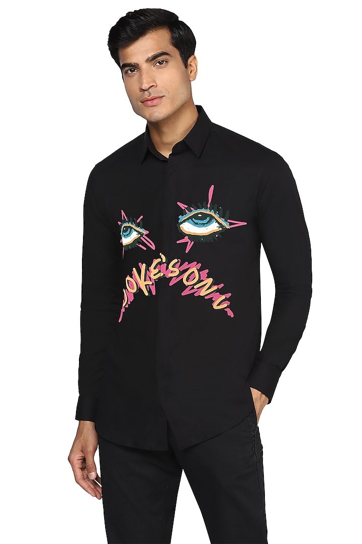 Black Party Wear Shirt With Multi-Colored Print by NOONOO at Pernia's Pop Up Shop