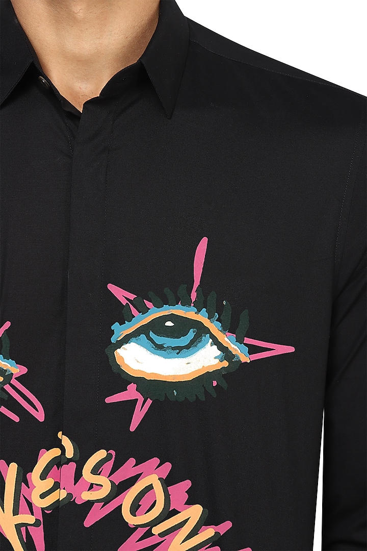 Black Party Wear Shirt With Multi-Colored Print by NOONOO at Pernia's Pop Up Shop