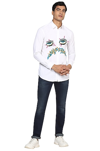 White Shirt With Multi-Colored Print by NOONOO