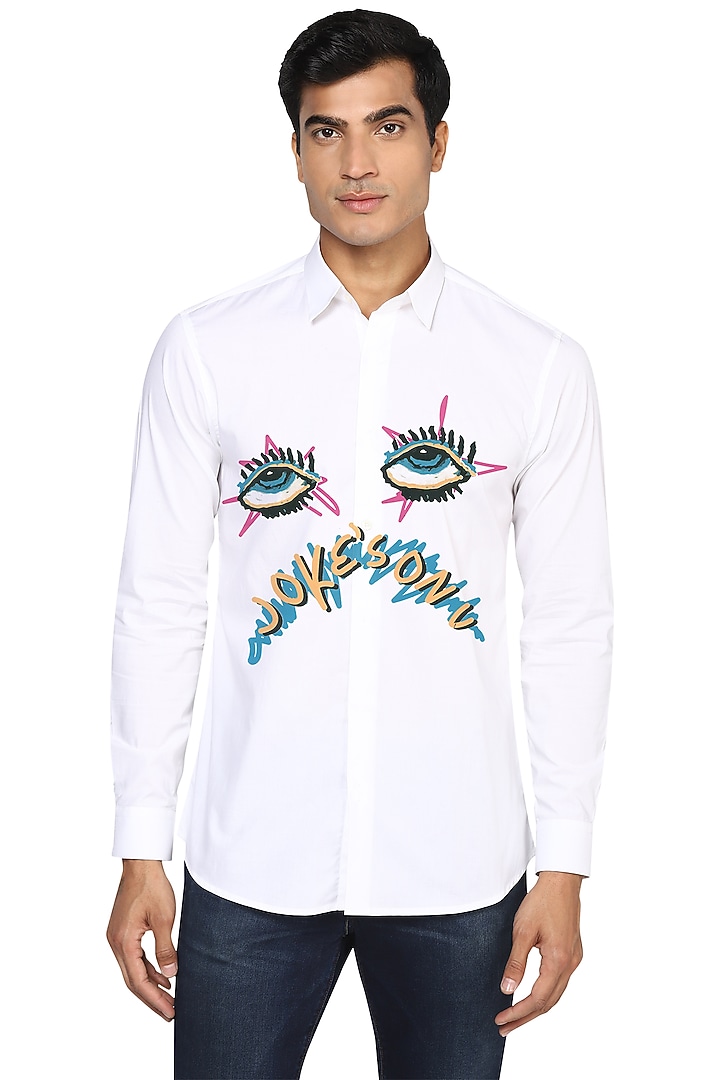 White Party Wear Shirt With Multi-Colored Print by NOONOO at Pernia's Pop Up Shop