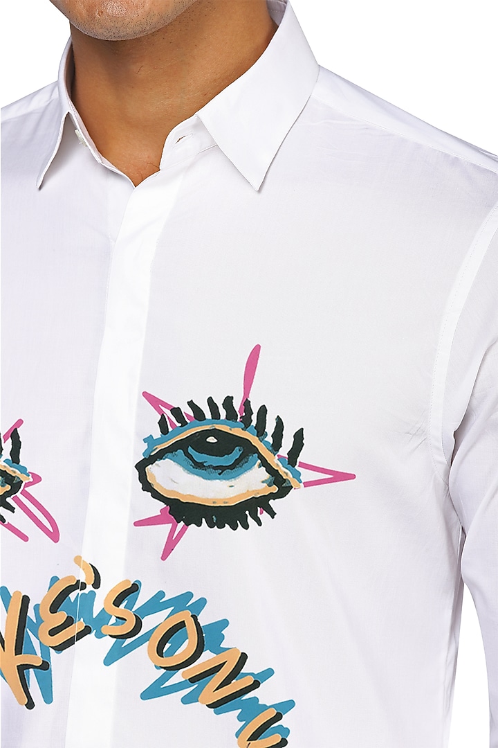 White Party Wear Shirt With Multi-Colored Print by NOONOO at Pernia's Pop Up Shop
