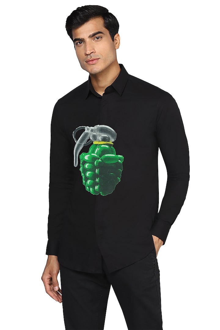 Black Grenade Printed Party Wear Shirt by NOONOO at Pernia's Pop Up Shop