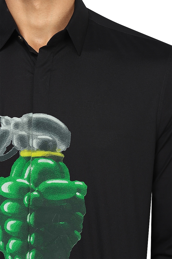 Black Grenade Printed Party Wear Shirt by NOONOO at Pernia's Pop Up Shop
