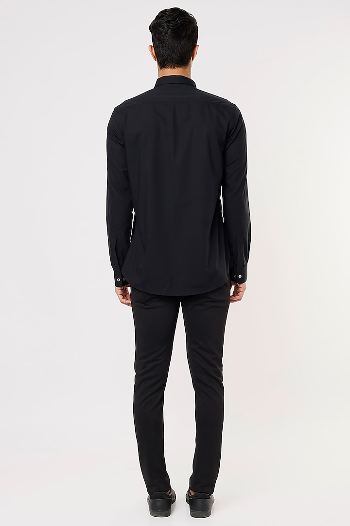 Black Cotton Embroidered Party Wear Shirt by NOONOO at Pernia's Pop Up Shop