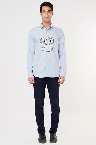 Sky Blue Embroidered Shirt by NOONOO