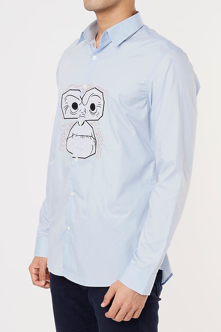 Sky Blue Embroidered Party Wear Shirt by NOONOO at Pernia's Pop Up Shop