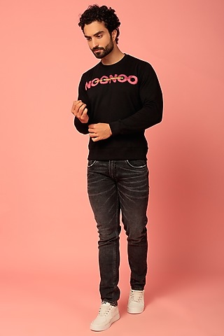 Black Cotton Printed Sweatshirt by NOONOO