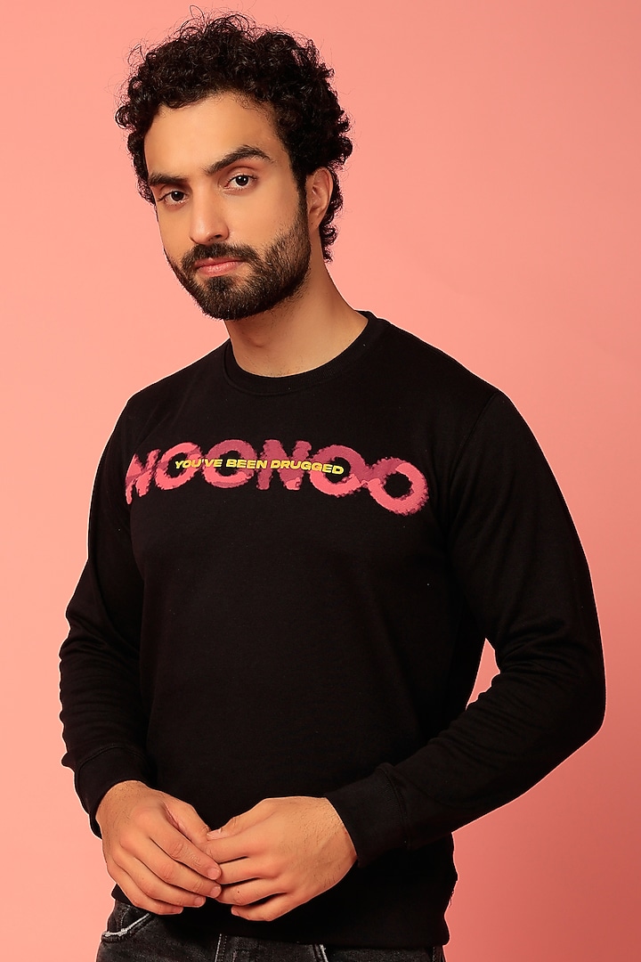 Black Cotton Printed Sweatshirt by NOONOO at Pernia's Pop Up Shop