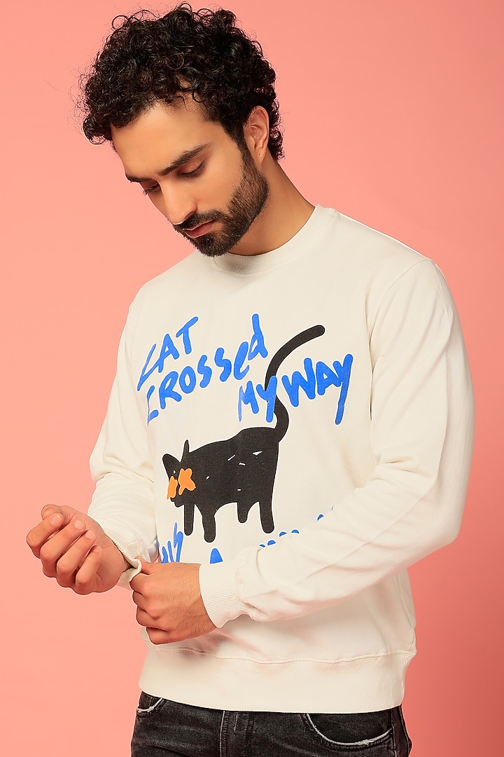 White Printed Sweatshirt by NOONOO at Pernia's Pop Up Shop