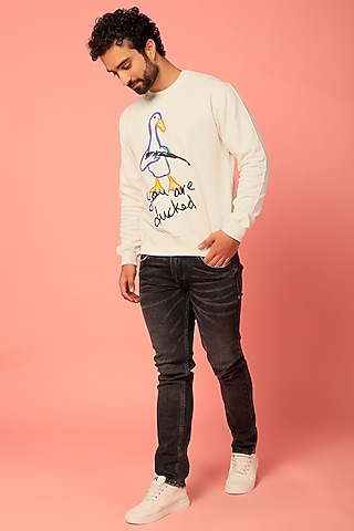 White Graphic Printed Sweatshirt by NOONOO
