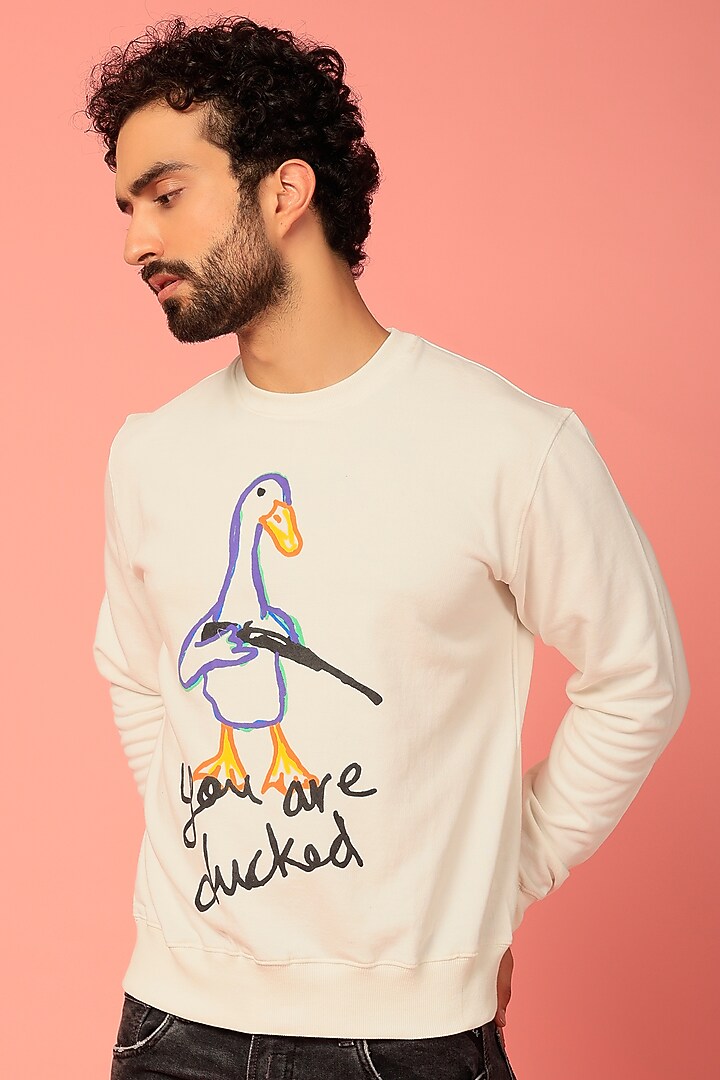 White Graphic Printed Sweatshirt by NOONOO at Pernia's Pop Up Shop