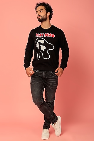 Black Pure Cotton Printed Sweatshirt by NOONOO