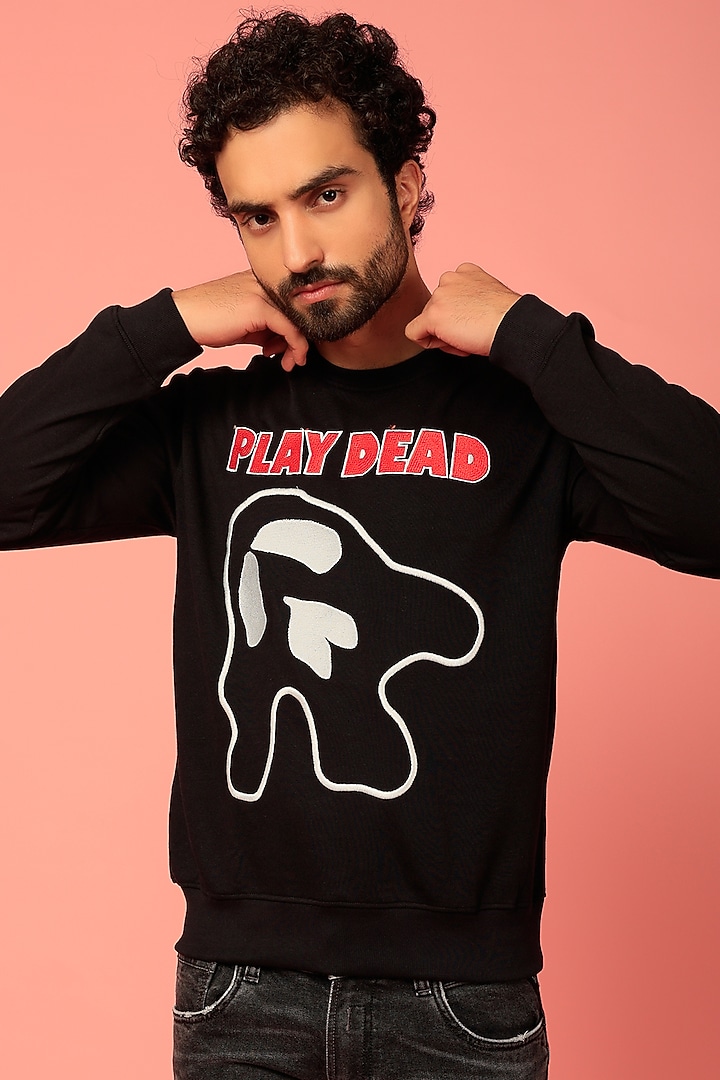 Black Pure Cotton Printed Sweatshirt by NOONOO at Pernia's Pop Up Shop