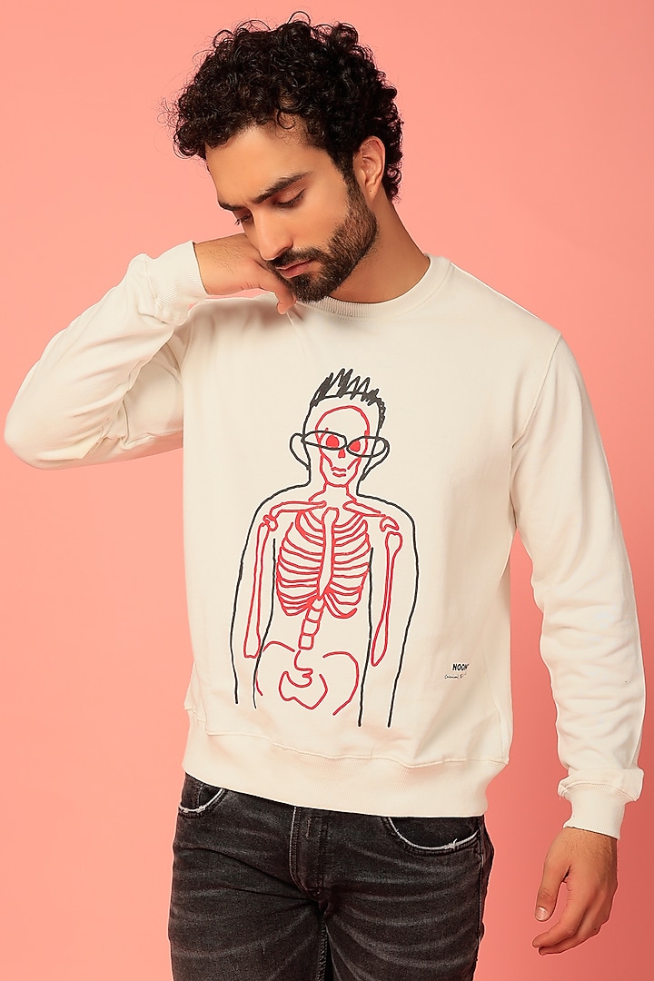 White Pure Cotton Printed Sweatshirt by NOONOO at Pernia's Pop Up Shop