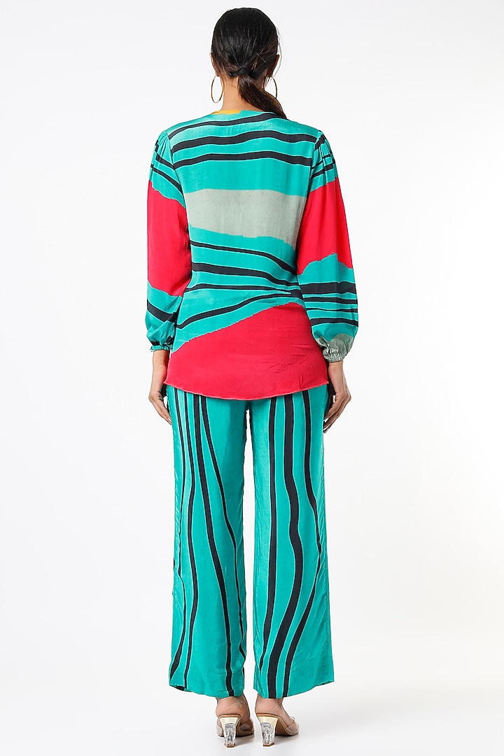Turquoise Blue Printed Pant Set by Nautanky By Nilesh Parashar at Pernia's Pop Up Shop