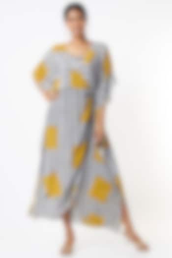Grey & Yellow Printed Kaftan Dress by Nautanky By Nilesh Parashar