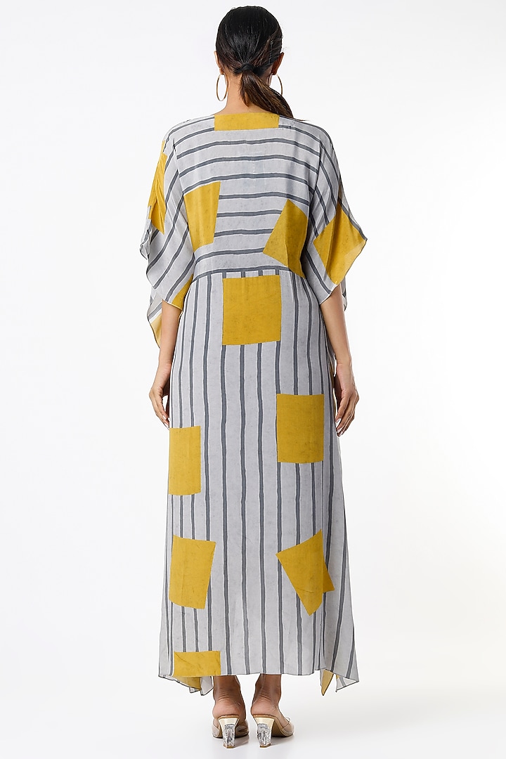 Grey & Yellow Printed Kaftan Summer Dress by Nautanky By Nilesh Parashar at Pernia's Pop Up Shop