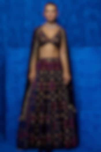 Purple Soft Silk Printed & Hand Embroidered Wedding Lehenga Set by Nautanky By Nilesh Parashar at Pernia's Pop Up Shop