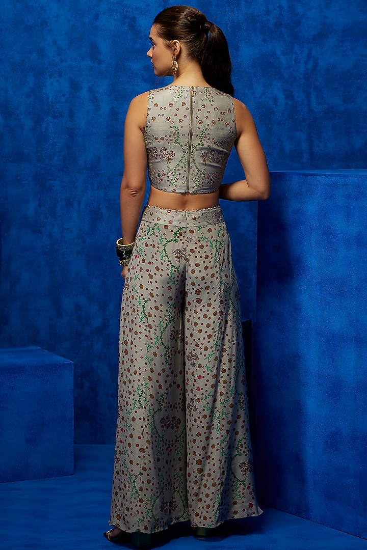 Grey Natural Crepe Printed Pant Set by Nautanky By Nilesh Parashar at Pernia's Pop Up Shop