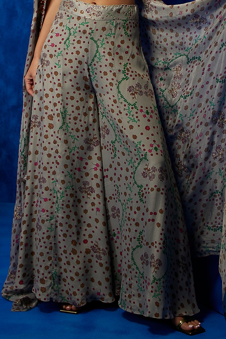 Grey Natural Crepe Printed Pant Set by Nautanky By Nilesh Parashar at Pernia's Pop Up Shop