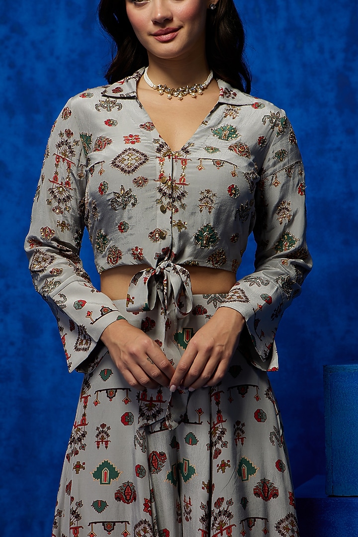 Grey Natural Crepe Printed Co-Ord Set by Nautanky By Nilesh Parashar at Pernia's Pop Up Shop