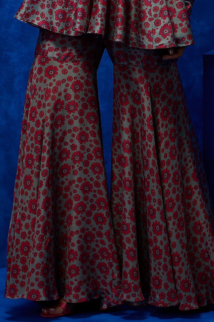 Grey & Pink Soft Silk Floral Printed Wedding Sharara Set by Nautanky By Nilesh Parashar at Pernia's Pop Up Shop