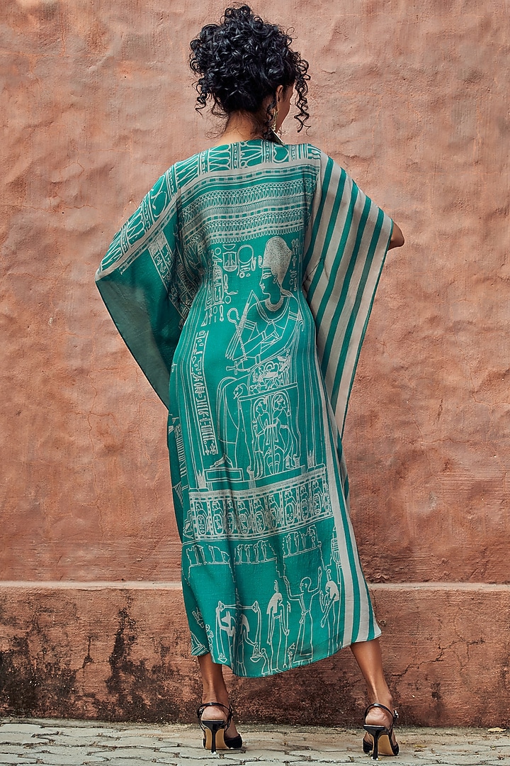 Teal Blue Printed Kaftan by Nautanky By Nilesh Parashar at Pernia's Pop Up Shop