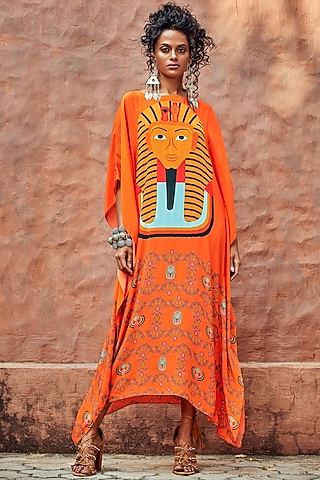 Orange Printed Kaftan by Nautanky By Nilesh Parashar