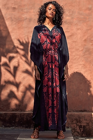 Black Printed Kaftan by Nautanky By Nilesh Parashar