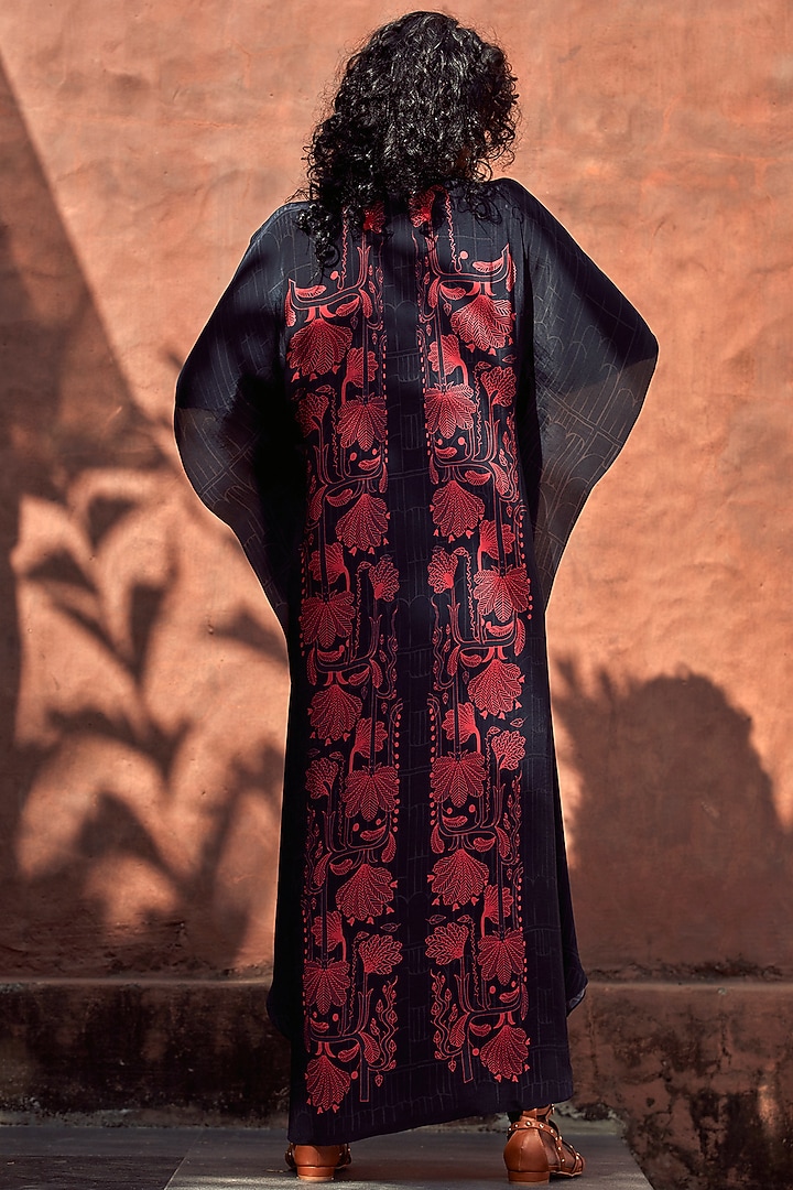 Black Printed Kaftan by Nautanky By Nilesh Parashar at Pernia's Pop Up Shop