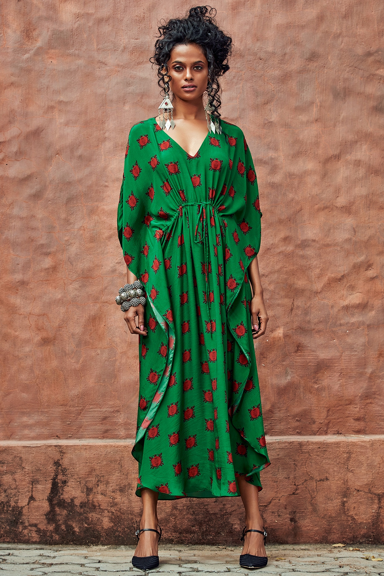 Nautanky By Nilesh Parashar Green Printed High Low Kaftan for Women at Pernia s Pop Up Shop