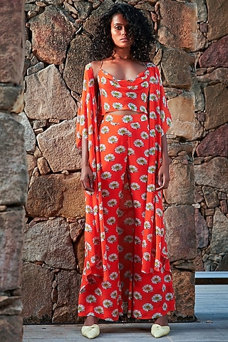 Orange Printed Cape Set by Nautanky By Nilesh Parashar