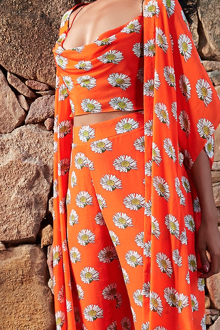 Orange Printed Cape Set by Nautanky By Nilesh Parashar at Pernia's Pop Up Shop