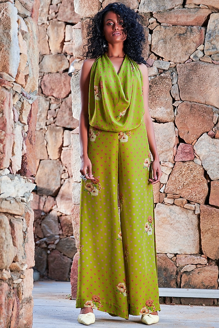 Green Printed Pants Set by Nautanky By Nilesh Parashar