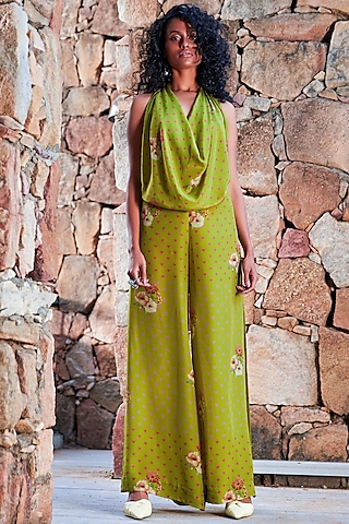 Green Printed Pants Set by Nautanky By Nilesh Parashar