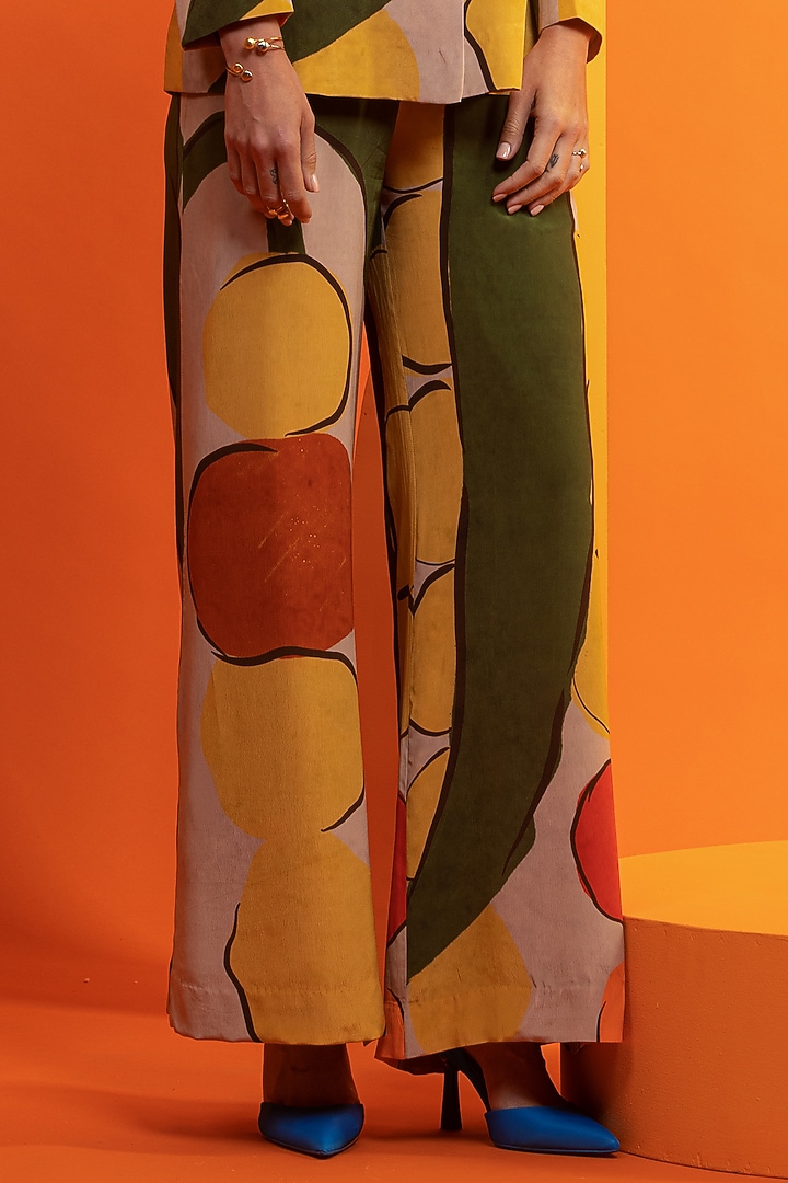 Beige & Olive Natural Crepe Printed Blazer Set by Nautanky By Nilesh Parashar at Pernia's Pop Up Shop