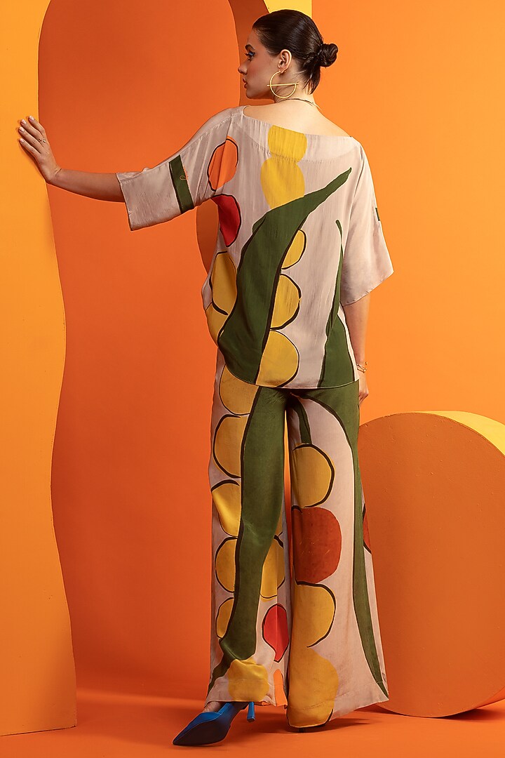 Beige & Olive Natural Crepe Printed Co-Ord Set by Nautanky By Nilesh Parashar at Pernia's Pop Up Shop