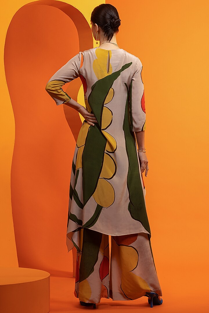 Beige & Olive Natural Crepe Printed Kurta Set by Nautanky By Nilesh Parashar at Pernia's Pop Up Shop