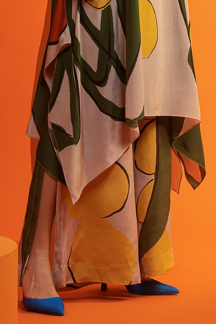 Beige & Olive Natural Crepe Printed Kurta Set by Nautanky By Nilesh Parashar at Pernia's Pop Up Shop