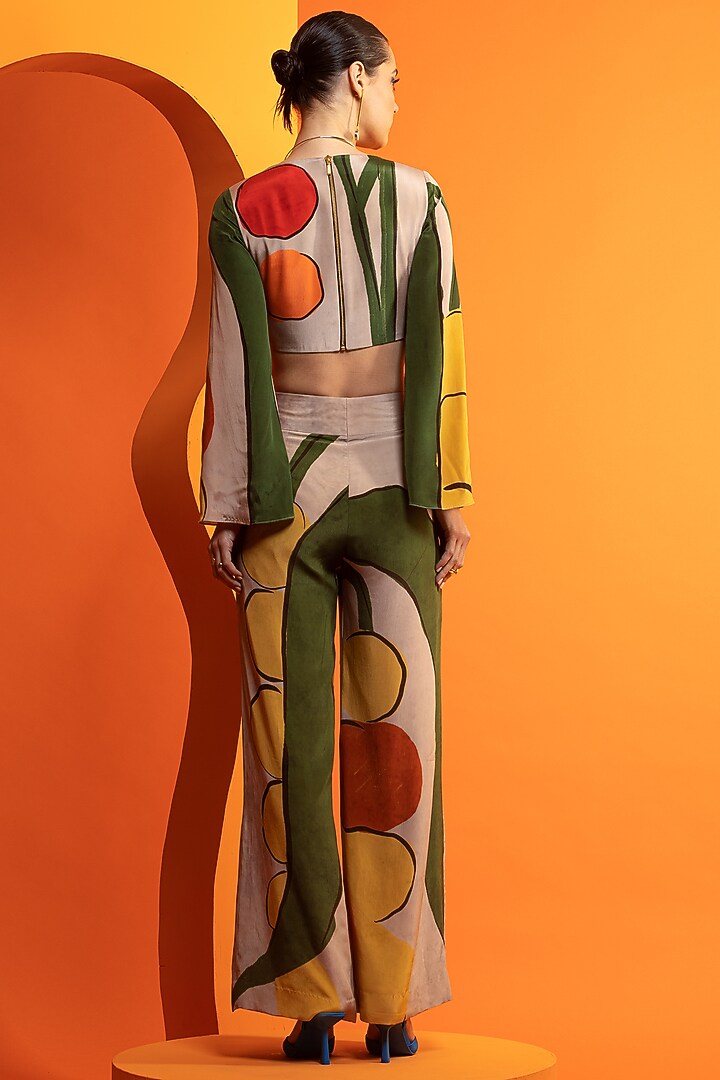 Beige & Olive Natural Crepe Printed Pant Set by Nautanky By Nilesh Parashar at Pernia's Pop Up Shop
