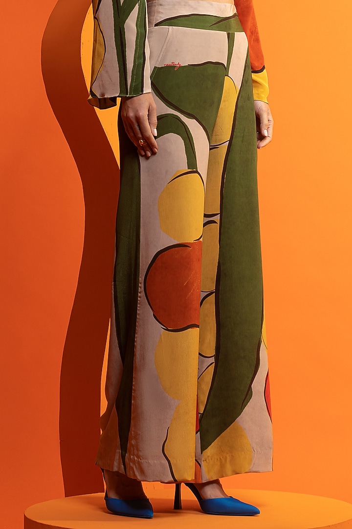 Beige & Olive Natural Crepe Printed Pant Set by Nautanky By Nilesh Parashar at Pernia's Pop Up Shop