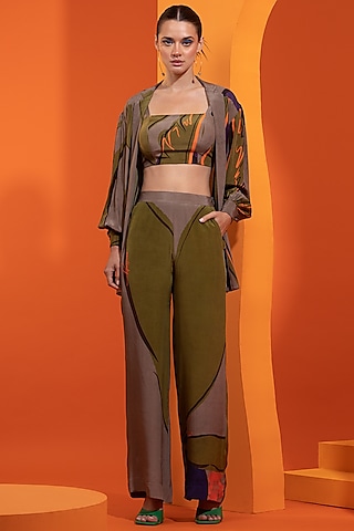 Olive & Purple Natural Crepe Printed Co-Ord Set by Nautanky By Nilesh Parashar