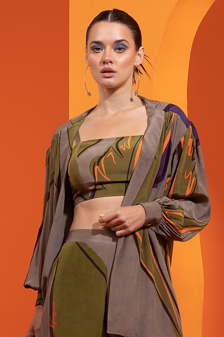 Olive & Purple Natural Crepe Printed Co-Ord Set by Nautanky By Nilesh Parashar at Pernia's Pop Up Shop